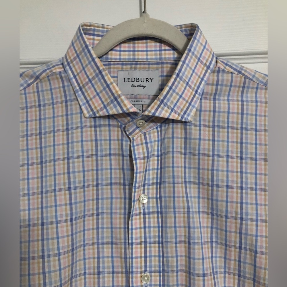 Ledbury classic fit Men's Multicolor Plaid button down shirt size 17.5‎